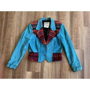 Vintage Pioneer Wear Jacket Womens 10 Blue Suede Southwestern Made USA 80s